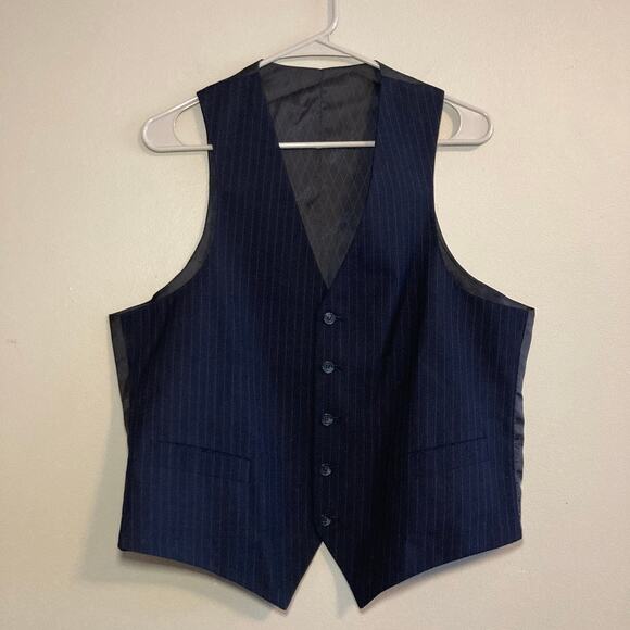Oleg Cassini Other - Oleg Cassini Vintage Pinstriped Suit Vest Men's M-L Linen/Silk Dark Navy